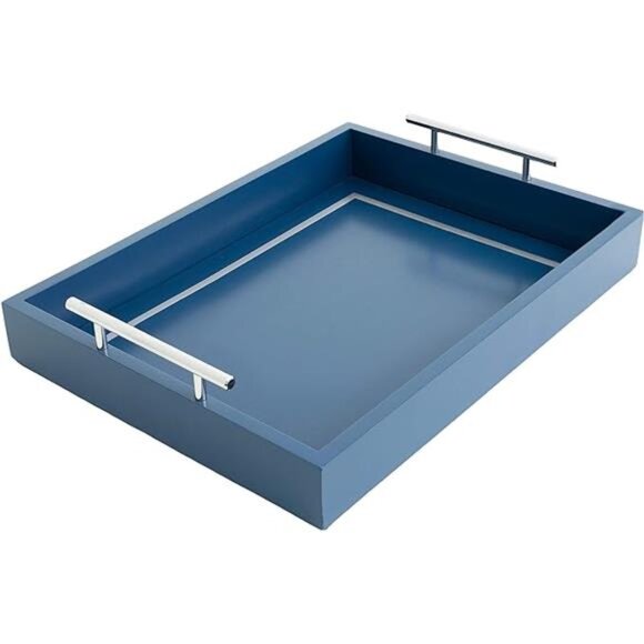 Blue Serving Tray Coffee Table Decorative Tray with Handles for Home Kitchen - Picture 7 of 7